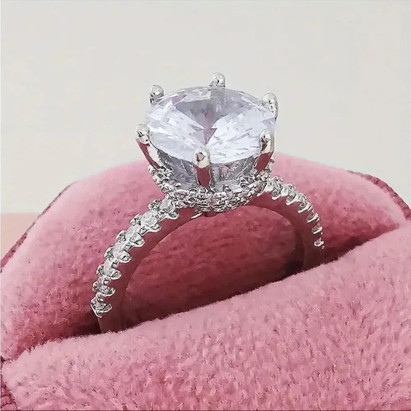 BEAUTIFUL DOUBLE HIDDEN HALO CATHEDRAL SET 4CTW RODIUM PLATED CZ 7 - Picture 4 of 10